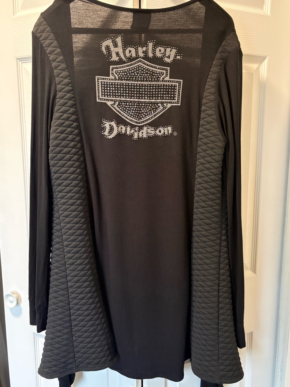 Harley-Davidson Women's Black Rhinestone Logo Quilted Open Front Cardigan 3XL